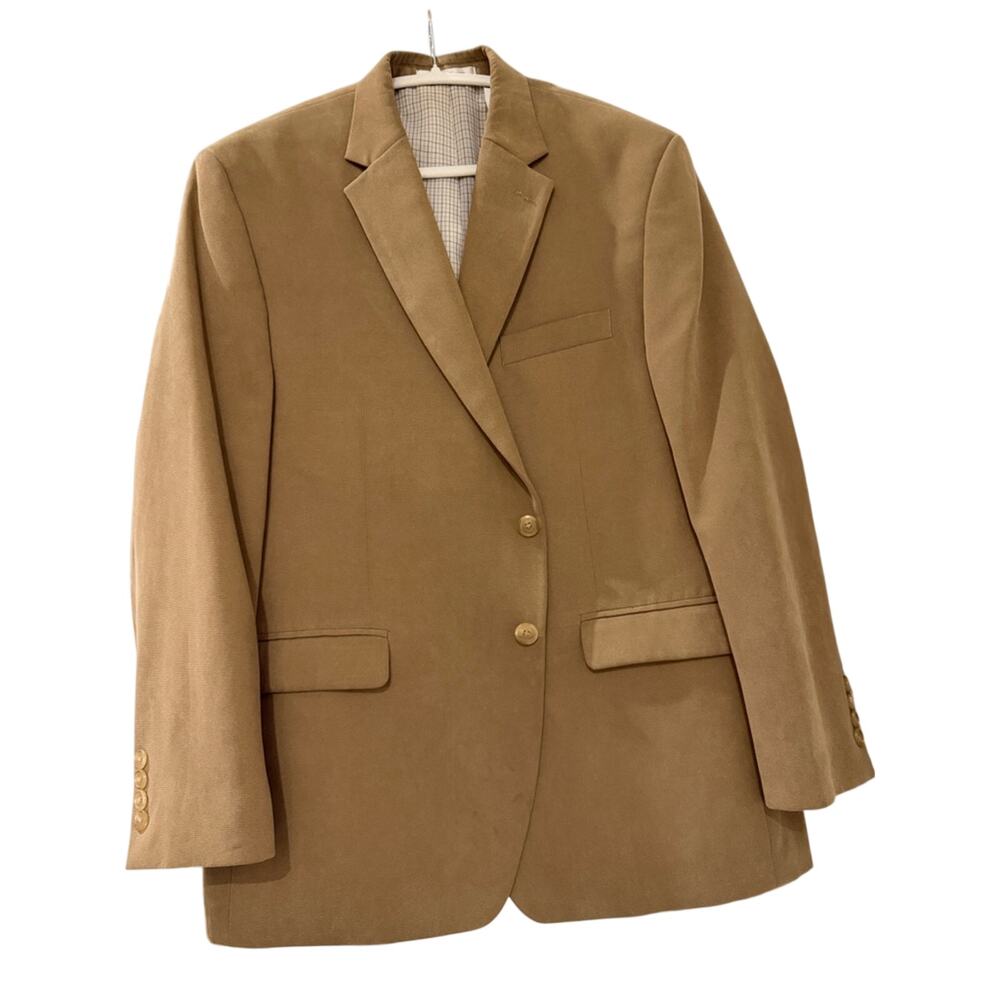 Lauren Ralph Lauren Faux Suede Tan Camel Blazer Jacket Mens US 44 Short M/L